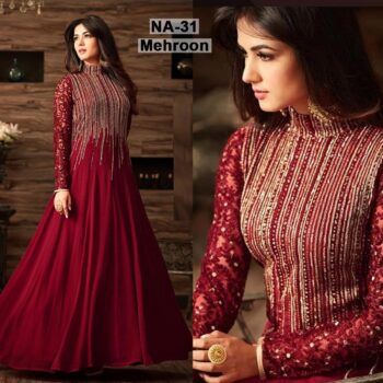 Chiffon Heavy Sequence Embroidered Dress Complete 3 Piece Unstitched Code CW-31 Mahroon