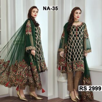 Chiffon Heavy Handwork Embroidered Dress Complete 3 Piece Unstitched Code CW-35