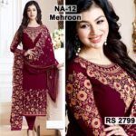 Chiffon Heavy Handwork Embroidered Dress Complete 3 Piece Unstitched Code CW-12 (Mehroon)