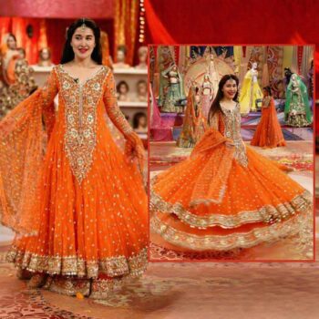 Net Heavy Embroidered Dress Complete 3 Piece Unstitched Code CW-03 Orange