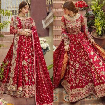 Net Heavy Handwork Embroidered Dress Complete 3 Piece Unstitched Code CW-08 (Red)
