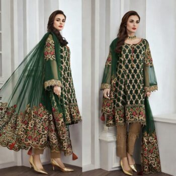 Chiffon Heavy Handwork Embroidered Dress Complete 3 Piece Unstitched Code CW-35