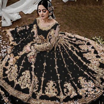 Net Heavy Embroidered Dress Complete 3 Piece Unstitched Code CW-06(Black)