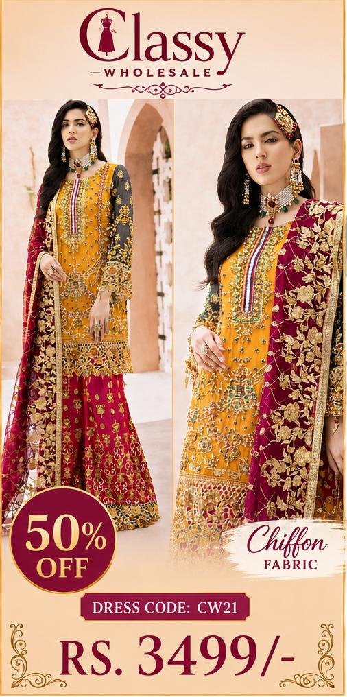 Chiffon Heavy Embroidered Dress Complete 3 Piece Unstitched Code CW-21