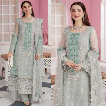 Soft Net Heavy Embroidered Dress Complete 3 Piece Unstitched Code Cw- 13
