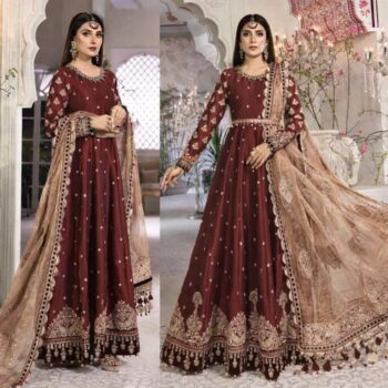 Net Heavy Embroidered Dress Complete 3 Piece Unstitched Code CW-53