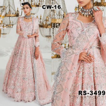 Net Heavy Embroidered Dress Complete 3 Piece Unstitched Code CW-16